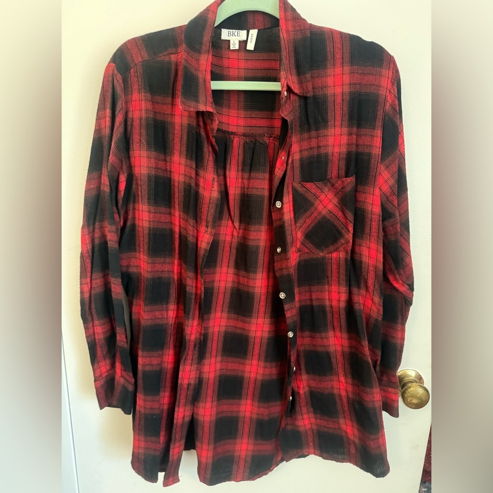 BKE Red and Black Plaid Shirt with Pocket